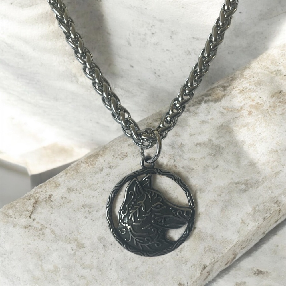 Men's 316L Stainless Steel Viking Celtic Wolf Head Pendant Necklace